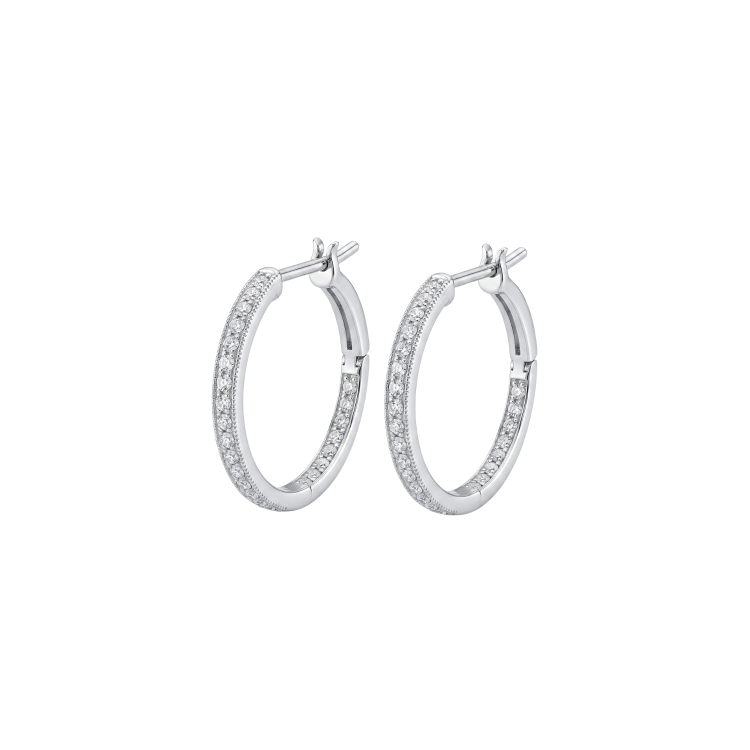 Aros Oro Blanco 18kt Diamantes 17Pts Argollas Medianas 1