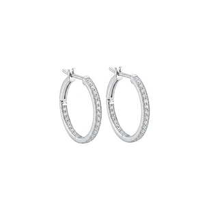 Aros Oro Blanco 18kt Diamantes 17Pts Argollas Medianas