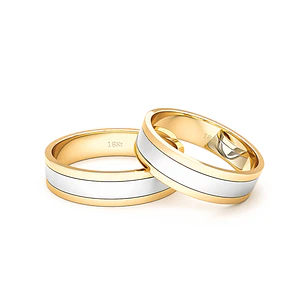 Par Argollas Matrimonio de Oro 18kt Amarillo y Blanco Diva de 5,0mm