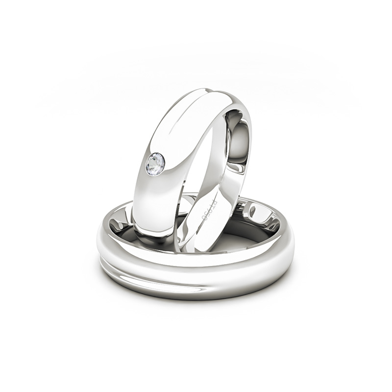 Par Argollas Matrimonio de Platino Cuore 4,5mm con Diamante 3Pts 1