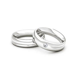 Par Argollas Matrimonio de Platino Cuore 4,5mm con Diamante 3Pts