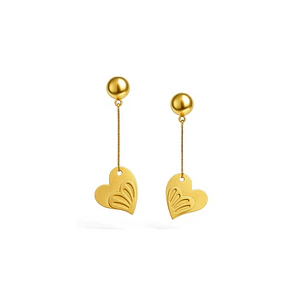 Aros Oro Amarillo 18kt Corazones Colgantes