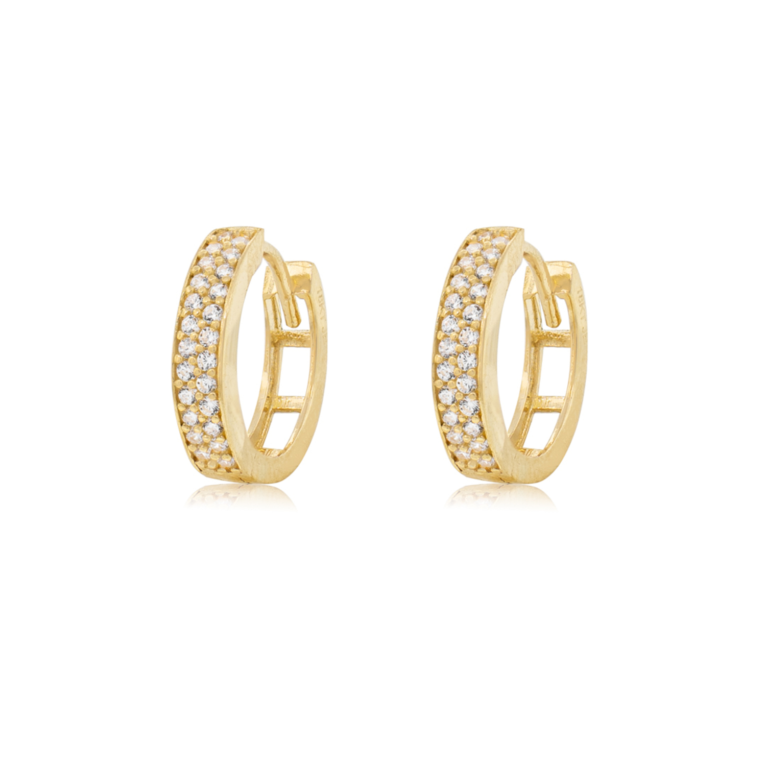 Aros de Oro Amarillo 18kt Argollas Doble Riel Circonita 1