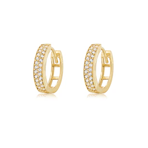 Aros de Oro Amarillo 18kt Argollas Doble Riel Circonita
