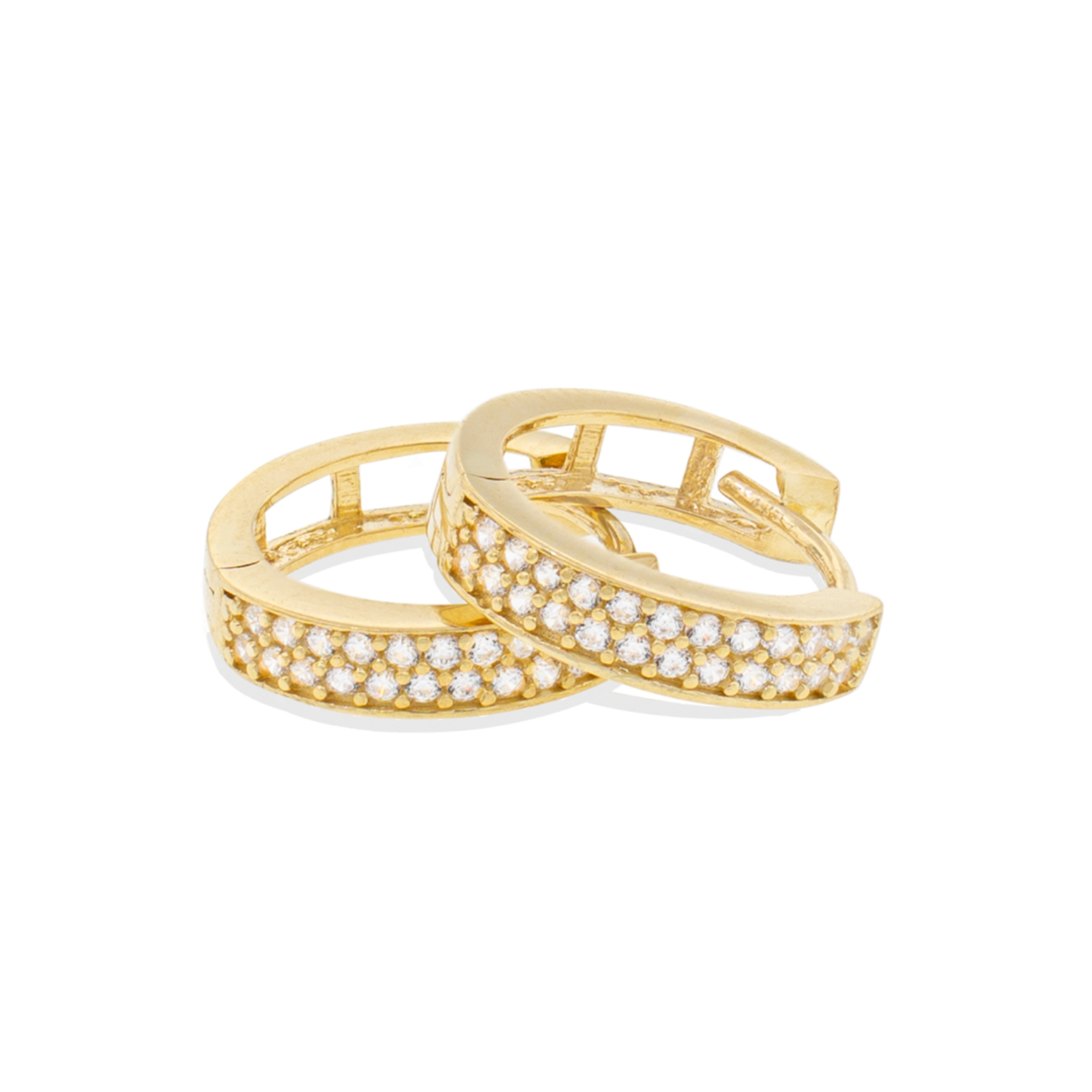 Aros de Oro Amarillo 18kt Argollas Doble Riel Circonita 3