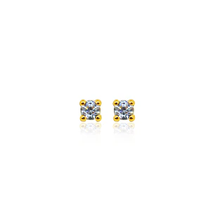 Aros de Oro 14kt Circon Punto Pequeño 2.5mm