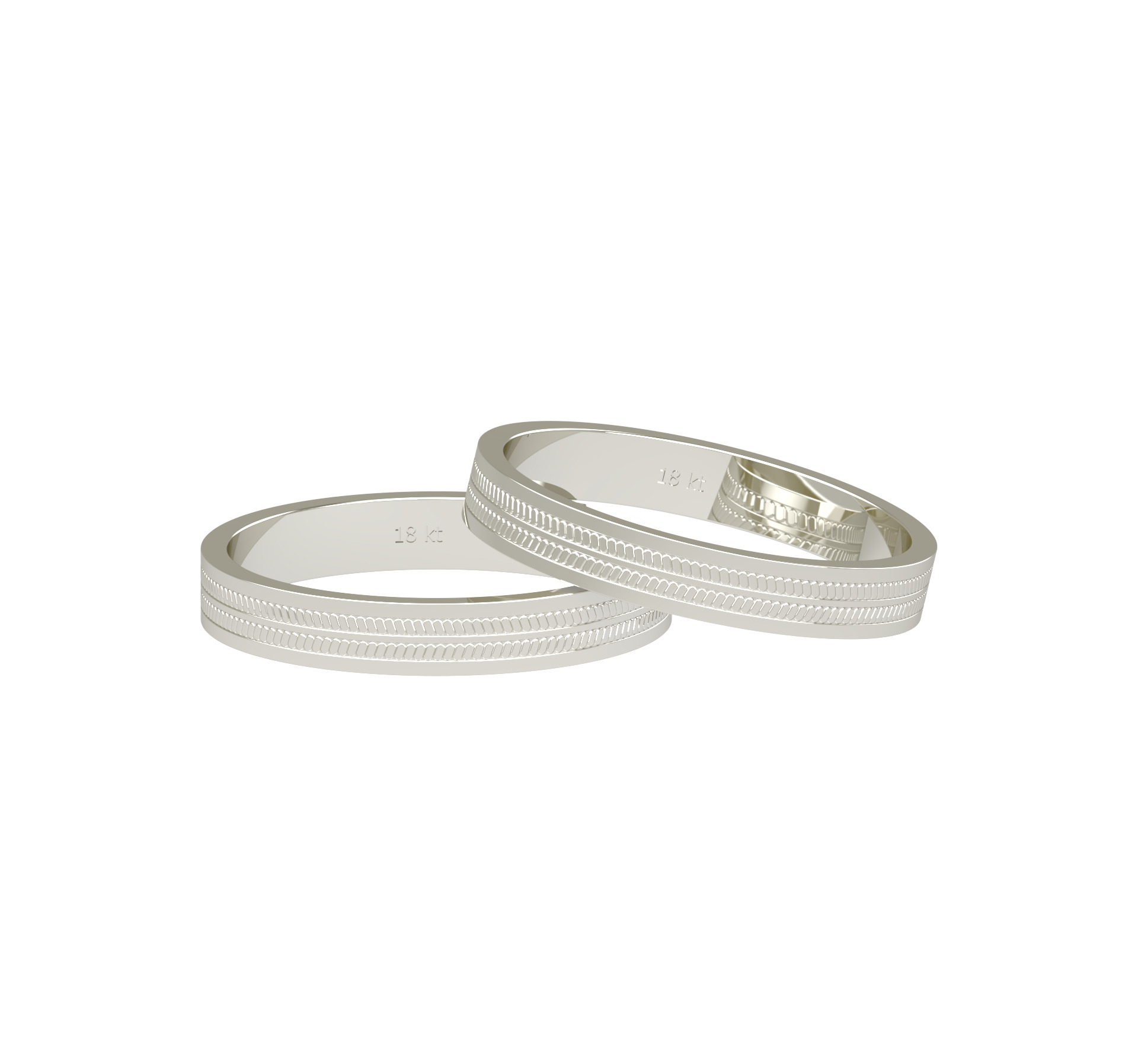Par Argollas Matrimonio de Oro Blanco 18kt Modelo Treccia 5,0mm 2