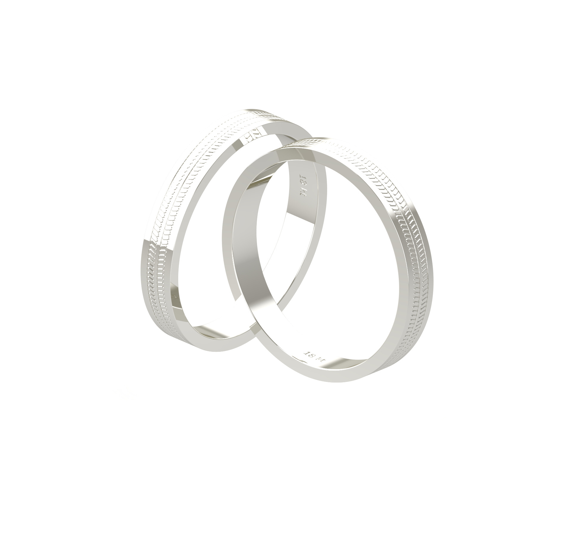 Par Argollas Matrimonio de Oro Blanco 18kt Modelo Treccia 5,0mm 3