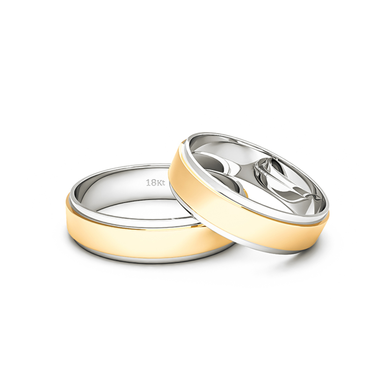 Par Argollas Matrimonio de Oro Bicolor 18kt Modelo Marquise 5,0mm 2