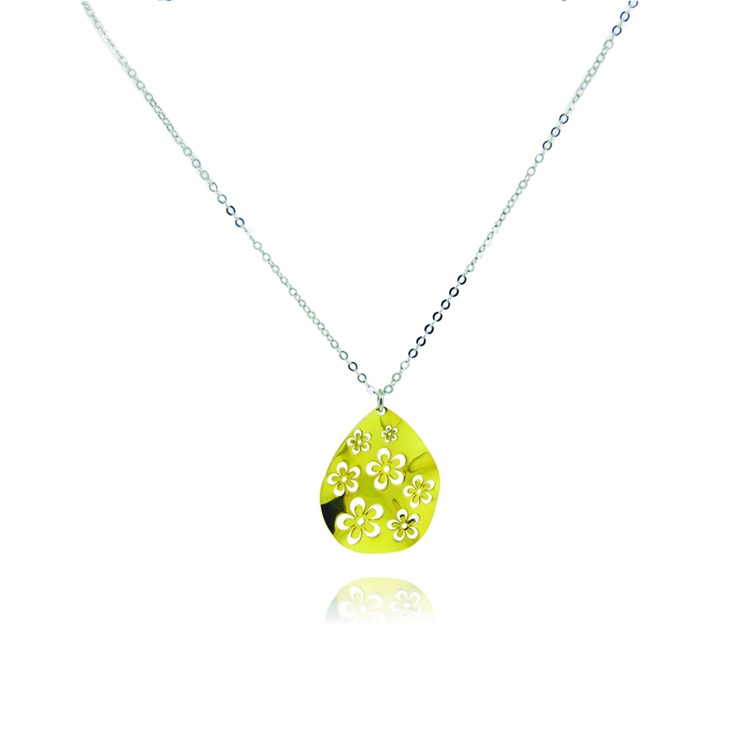 Collar de Plata Colgante de Flores Revestido en Oro 18kt 1
