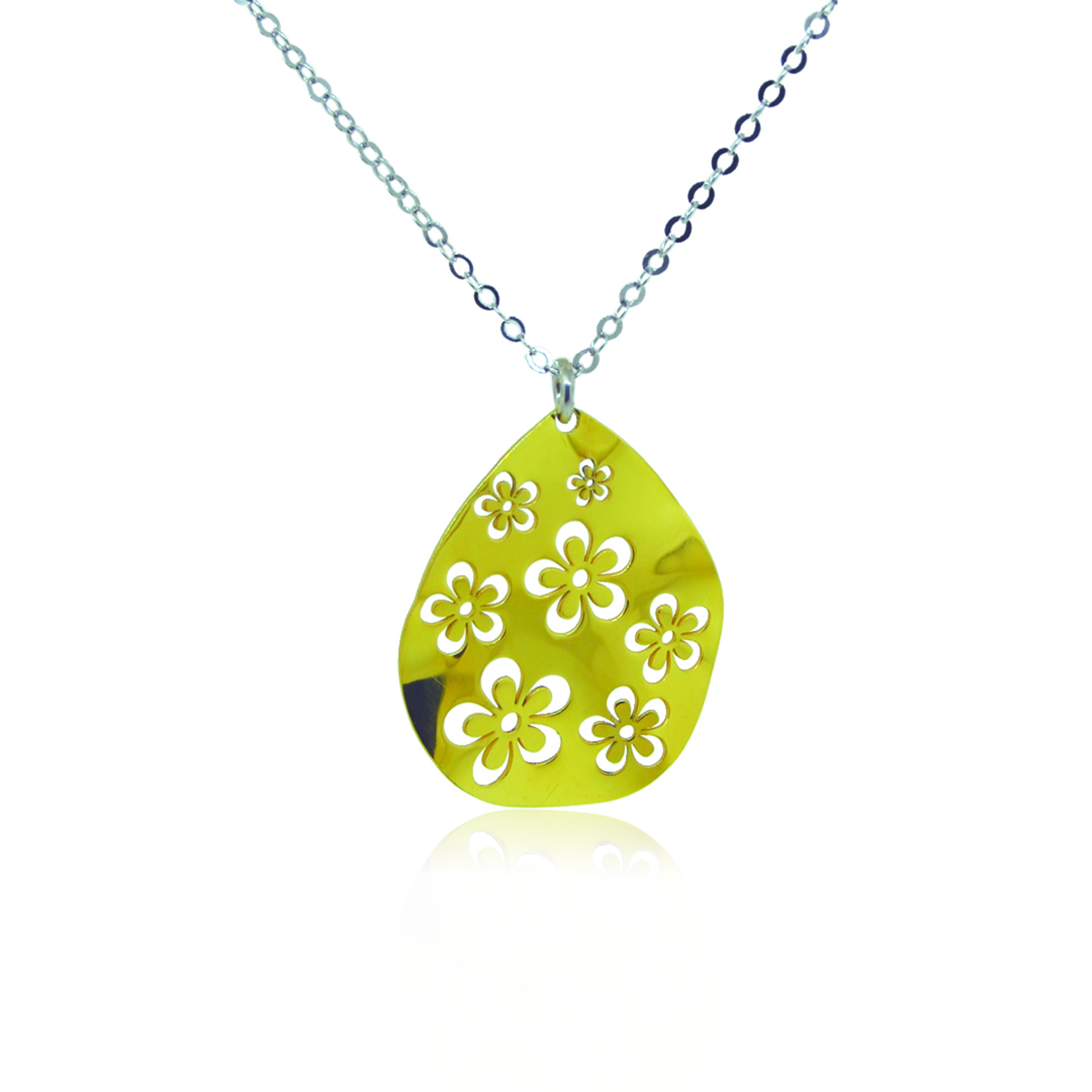Collar de Plata Colgante de Flores Revestido en Oro 18kt 2
