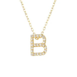 Collar de Plata Esterlina 925 Letra B Circon Revestido en Oro 18kt