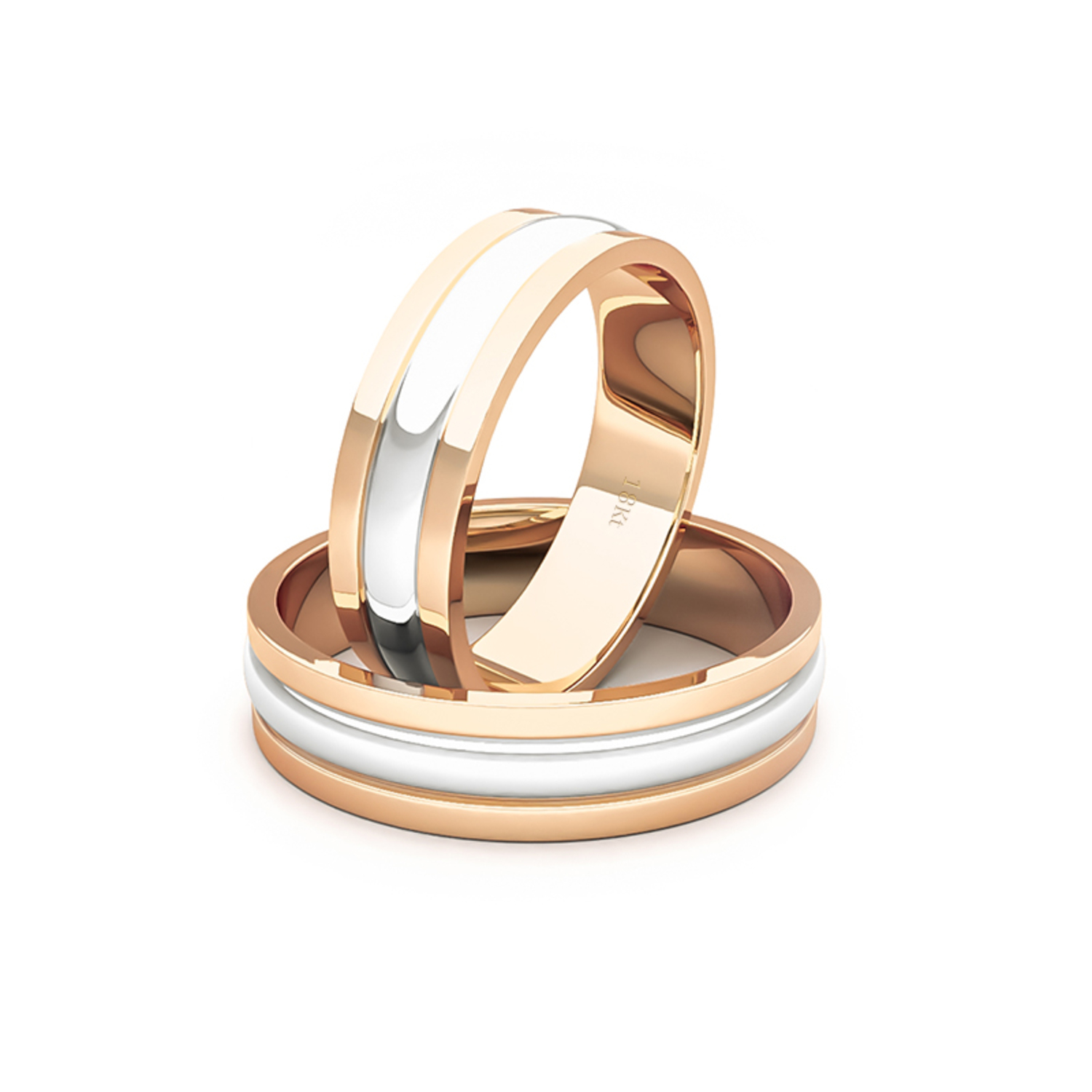 Par Argollas Matrimonio Bicolor de Oro Miel y Blanco 18kt Modelo Prince 5,0mm 1