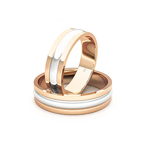 Par Argollas Matrimonio Bicolor de Oro Miel y Blanco 18kt Modelo Prince 5,0mm