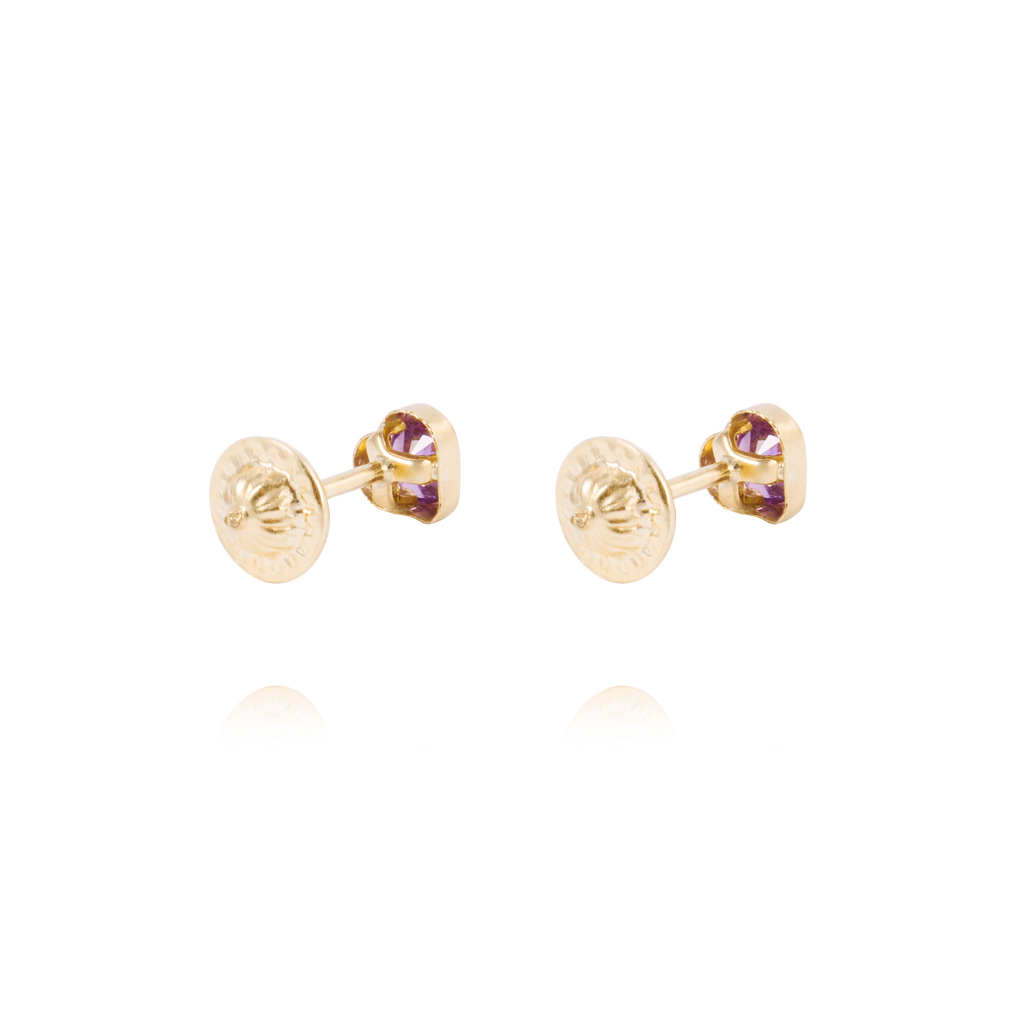 Aros de Oro 18kt Corazon de Piedra Amatista 3
