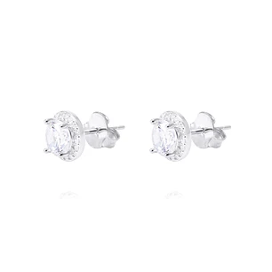 Aros de Plata Esterlina Circonita Central Rodeado de Circones
