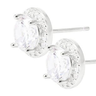 Aros de Plata Esterlina Circonita Central Rodeado de Circones