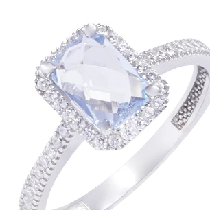 Anillo Oro Blanco 18kt Circonita Azul Cuadrada y Cintillo