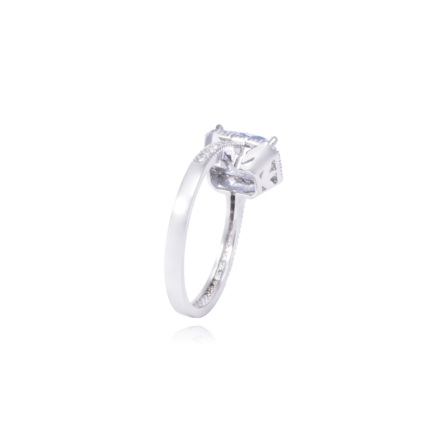 Anillo Oro Blanco 18kt Circonita Azul Cuadrada y Cintillo 3