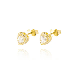 Aros Oro Amarillo 18kt Tipo Corazón Con Circonita