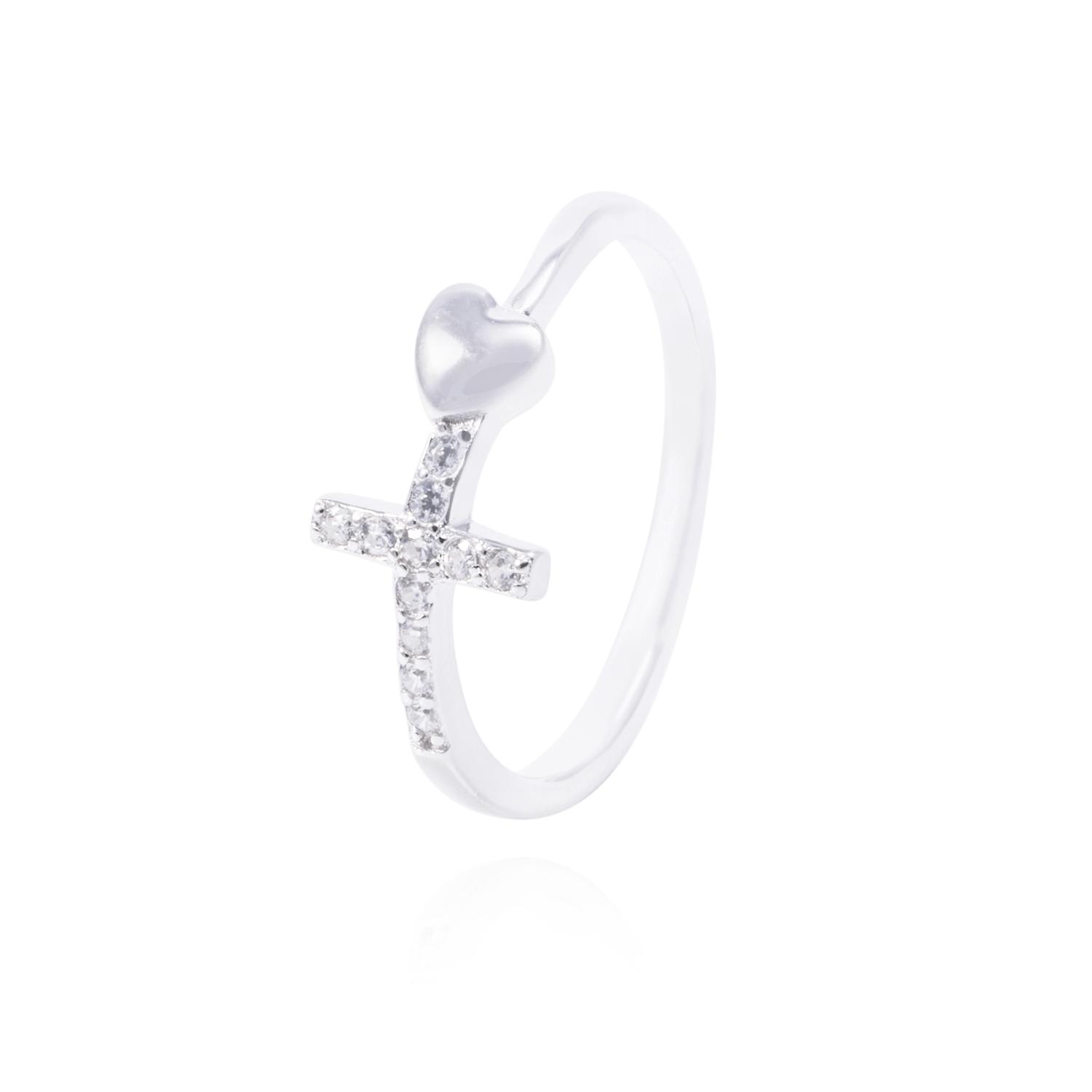 Anillo de Plata Esterlina Cruz con Circones y Corazón 1
