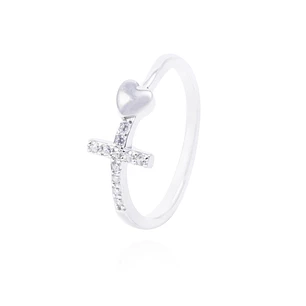 Anillo de Plata Esterlina Cruz con Circones y Corazón