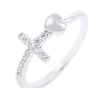Anillo de Plata Esterlina Cruz con Circones y Corazón