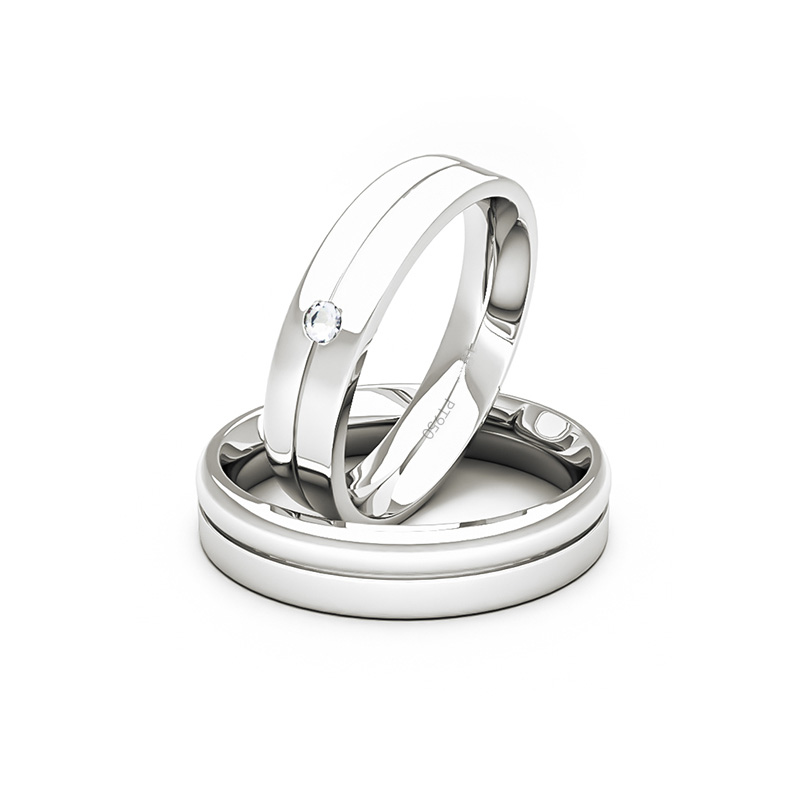 Par Argollas Matrimonio de Platino Mia 4,0mm con Diamante 3Pts 1