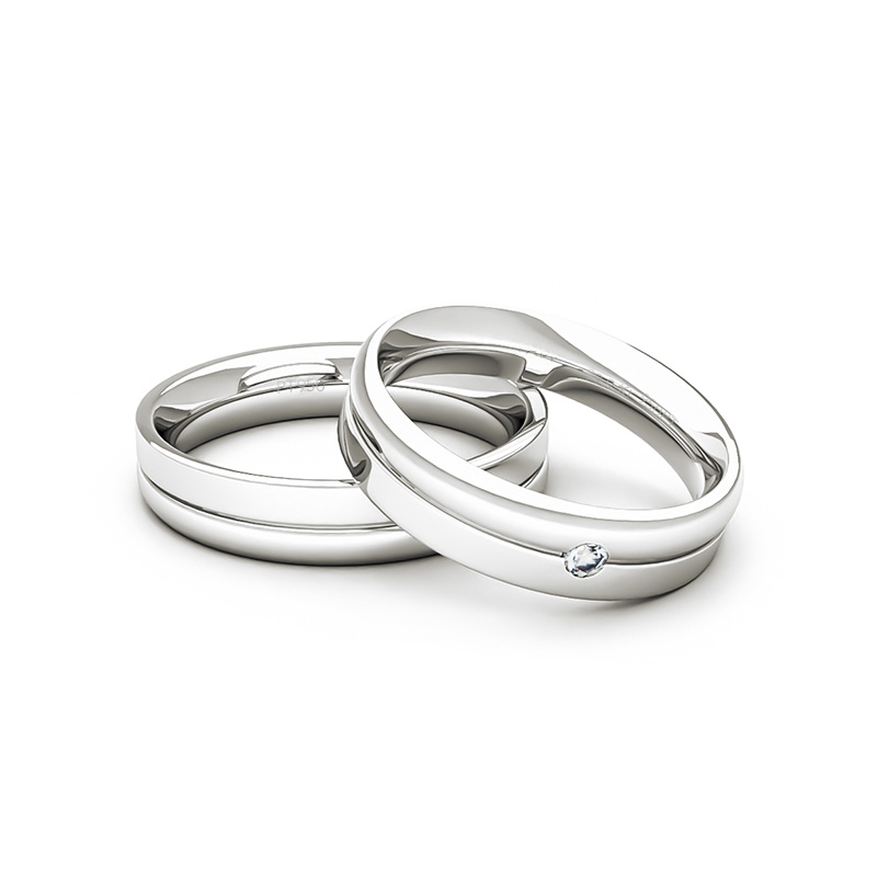 Par Argollas Matrimonio de Platino Mia 4,0mm con Diamante 3Pts 2