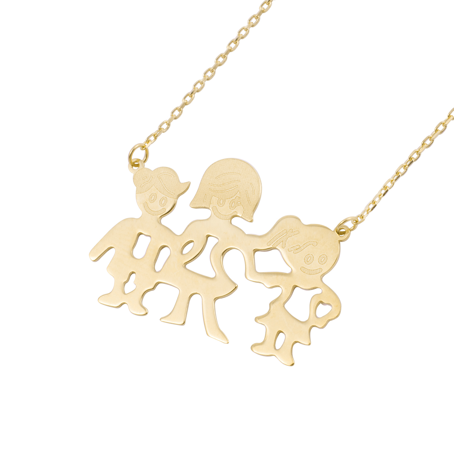 Collar de Oro Amarillo 18kt Colgante Familia Niño-Niña 3