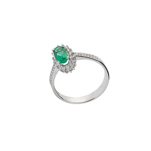 Anillo Oro Blanco 18kt Diamantes 19 Pts y 23 Pts Esmeralda
