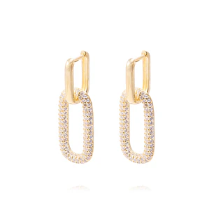 Aros Revestidos en Oro 18kt Diseño Rectangular Circonita
