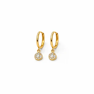Aros Oro Amarillo 18kt Argollas Circonita Colgante 11MM
