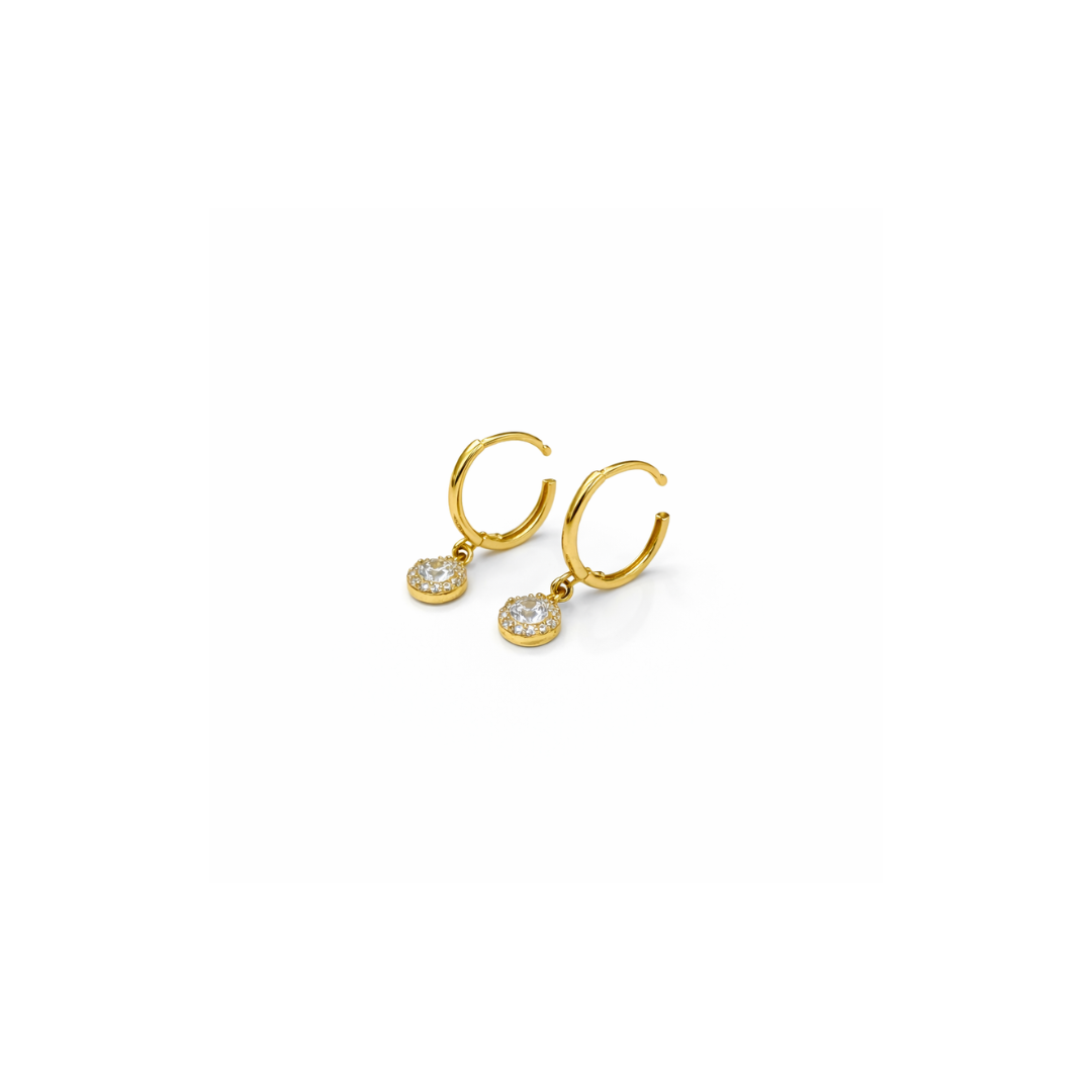 Aros Oro Amarillo 18kt Argollas Circonita Colgante 11MM 3