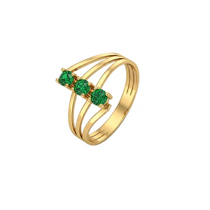 Anillo Oro Miel 18kt Trilogía con Esmeraldina