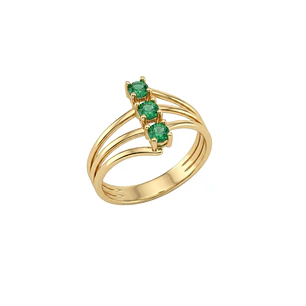 Anillo Oro Miel 18kt Trilogía con Esmeraldina