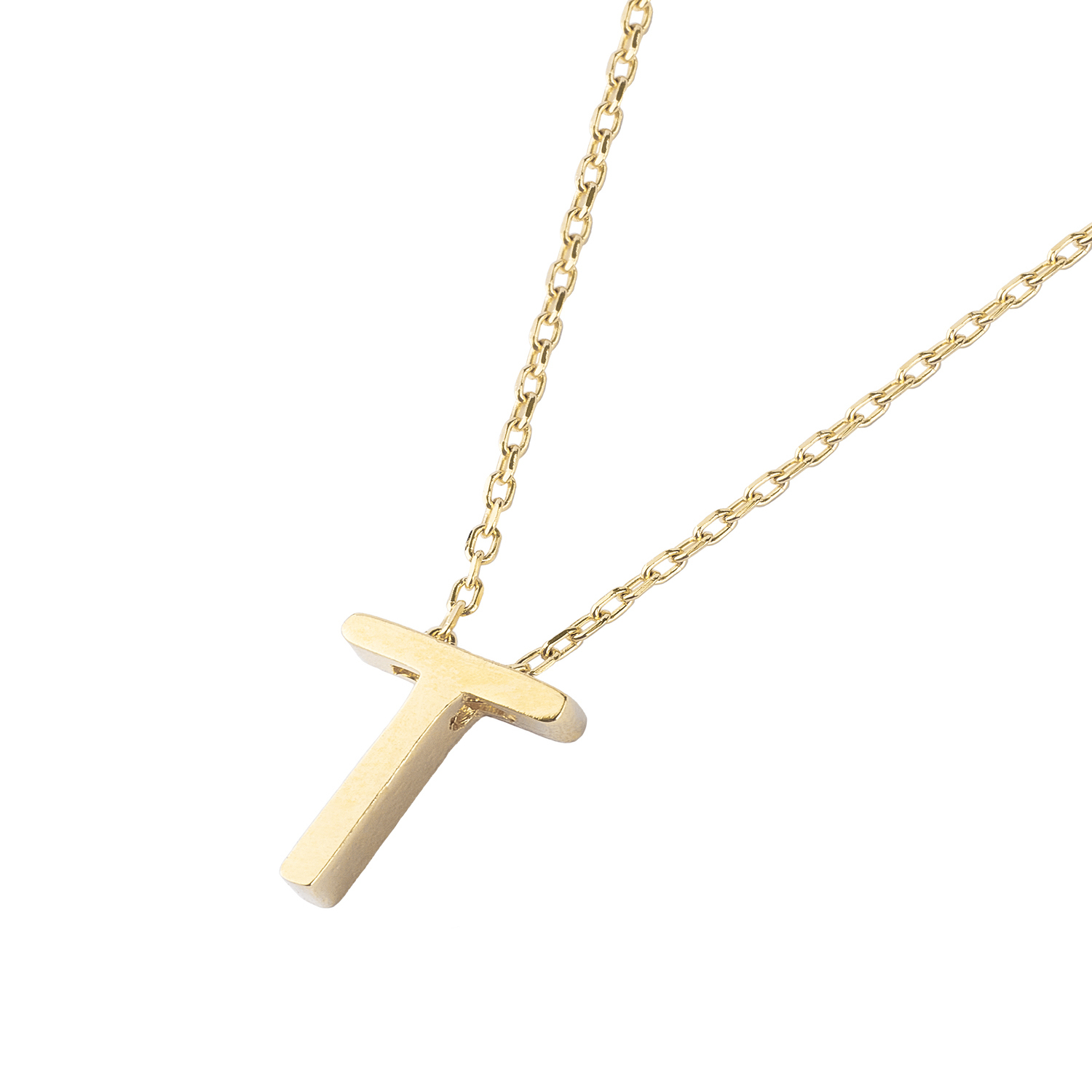 Collar de Plata Esterlina 925 Letra T Lisa Revestido en Oro 18kt 1