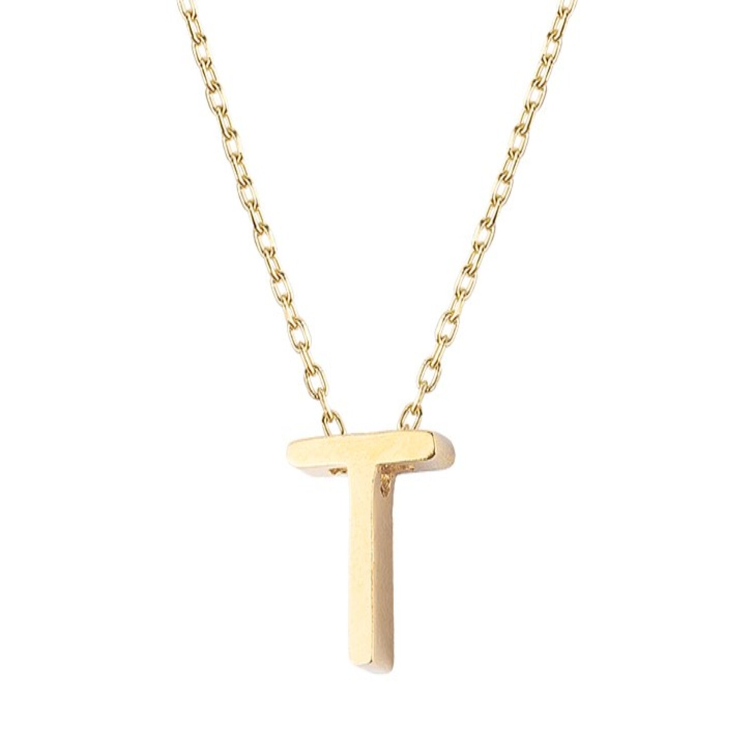 Collar de Plata Esterlina 925 Letra T Lisa Revestido en Oro 18kt 2