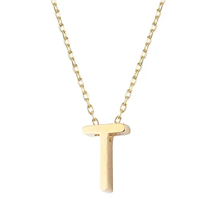 Collar de Plata Esterlina 925 Letra T Lisa Revestido en Oro 18kt