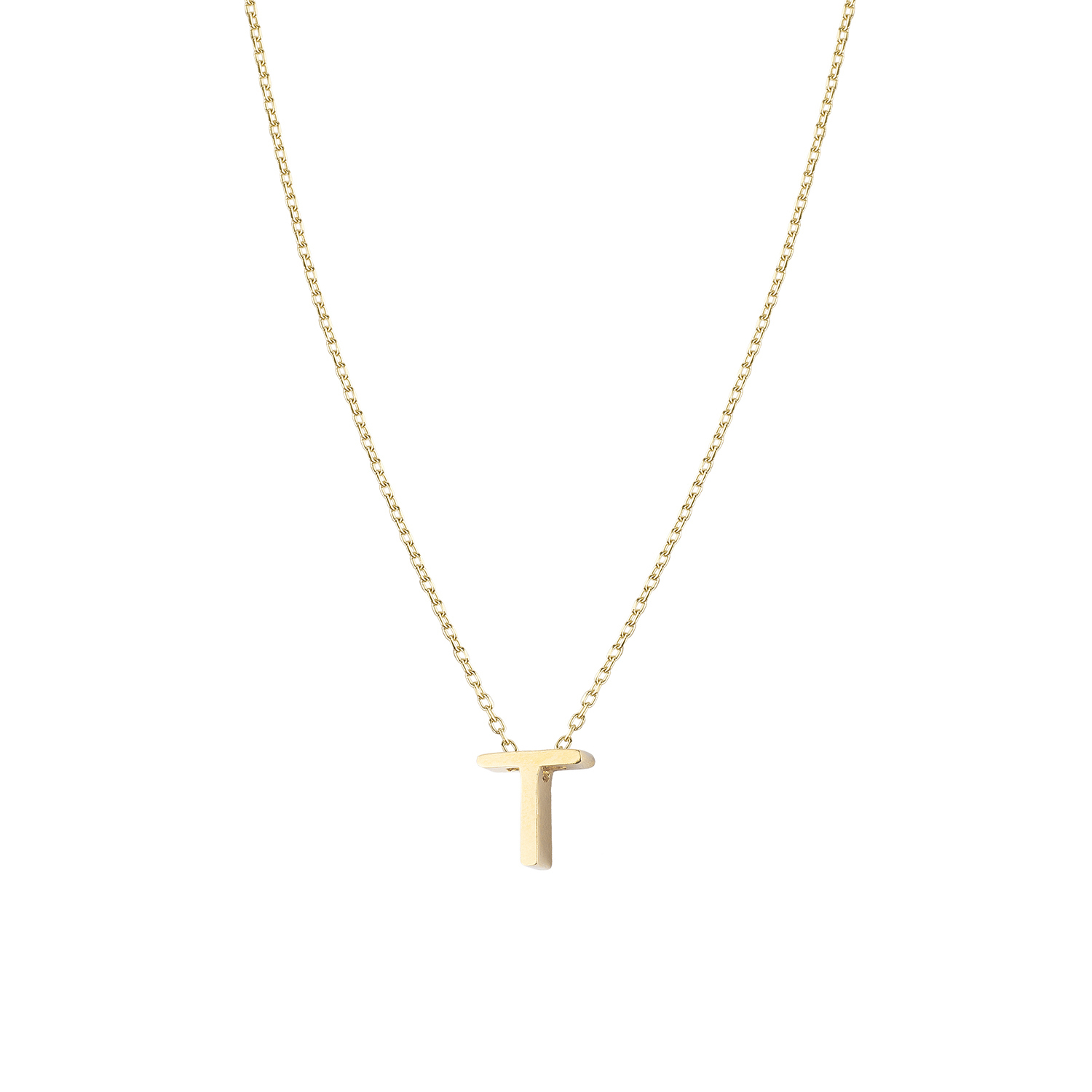 Collar de Plata Esterlina 925 Letra T Lisa Revestido en Oro 18kt 3