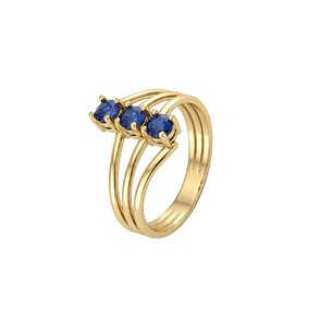 Anillo Oro Miel 18kt Trilogía con Zafiro