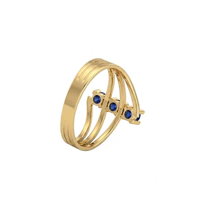 Anillo Oro Miel 18kt Trilogía con Zafiro