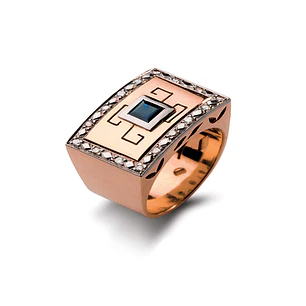 Anillo Oro Rosado 18kt Modelo Tezca 16 Diamantes 1pt y Zafiro 3x3