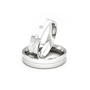 Par Argollas Matrimonio de Oro Blanco 18kt con Diamante 3x2Pts Corte Brillante 4,0mm Modelo Gio