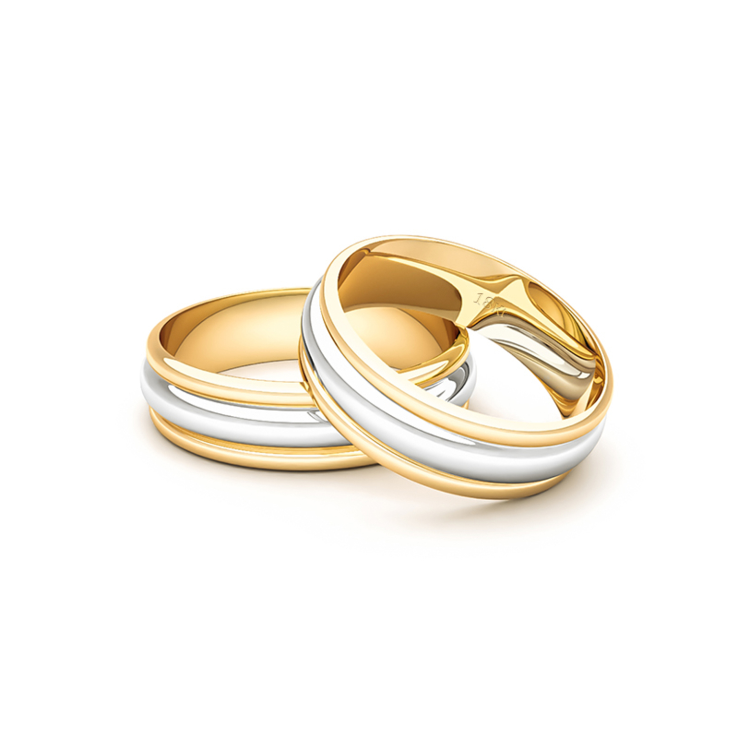 Par Argollas Matrimonio de Oro 18kt Amarillo y Blanco 18kt KZ 5,5mm 2