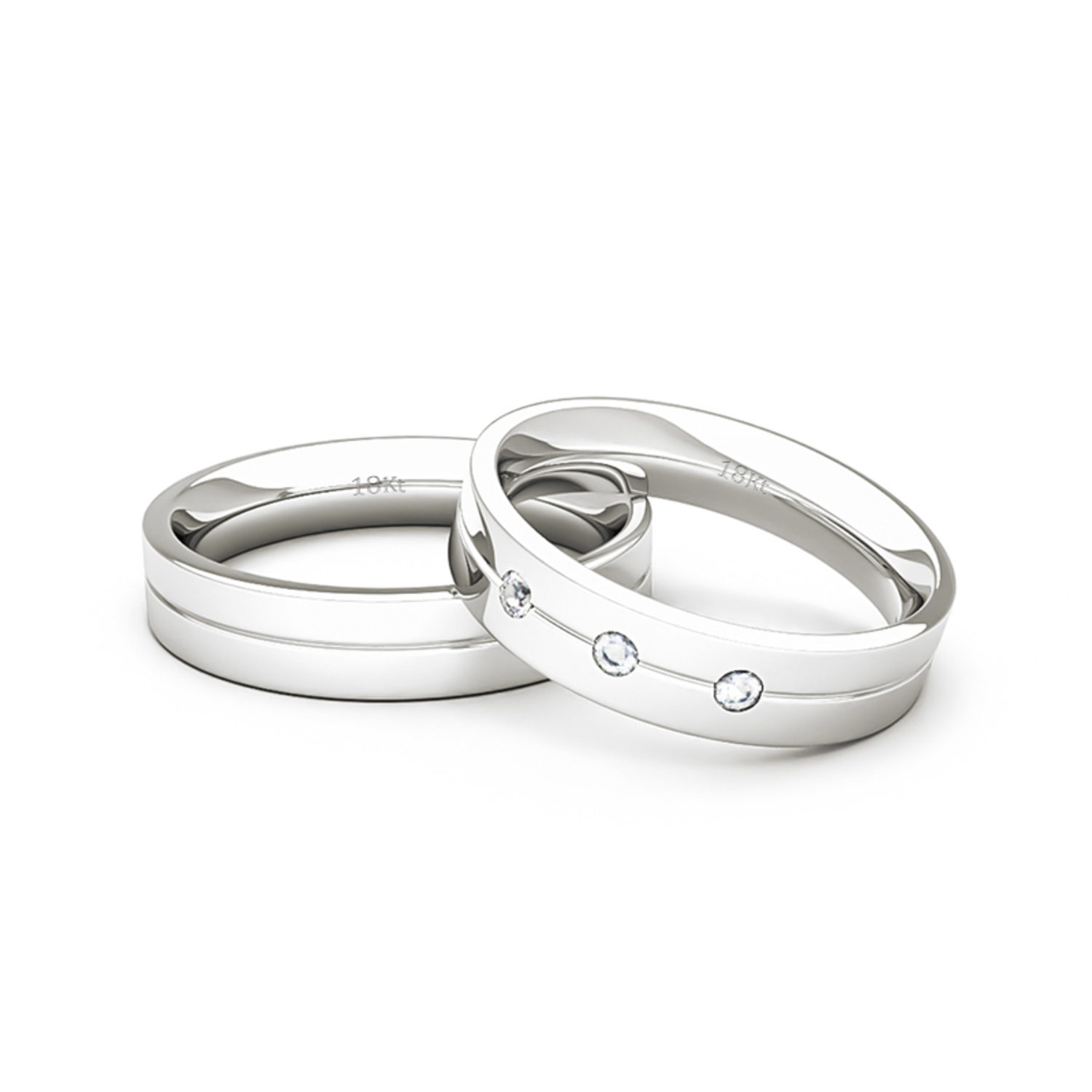 Par Argollas Matrimonio de Oro Blanco 18kt con Diamante 3x2Pts Corte Brillante 4,0mm Modelo Gio 2