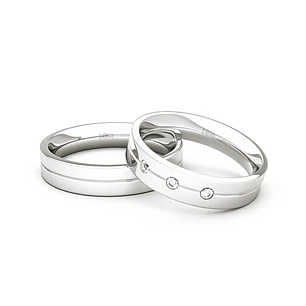 Par Argollas Matrimonio de Oro Blanco 18kt con Diamante 3x2Pts Corte Brillante 4,0mm Modelo Gio
