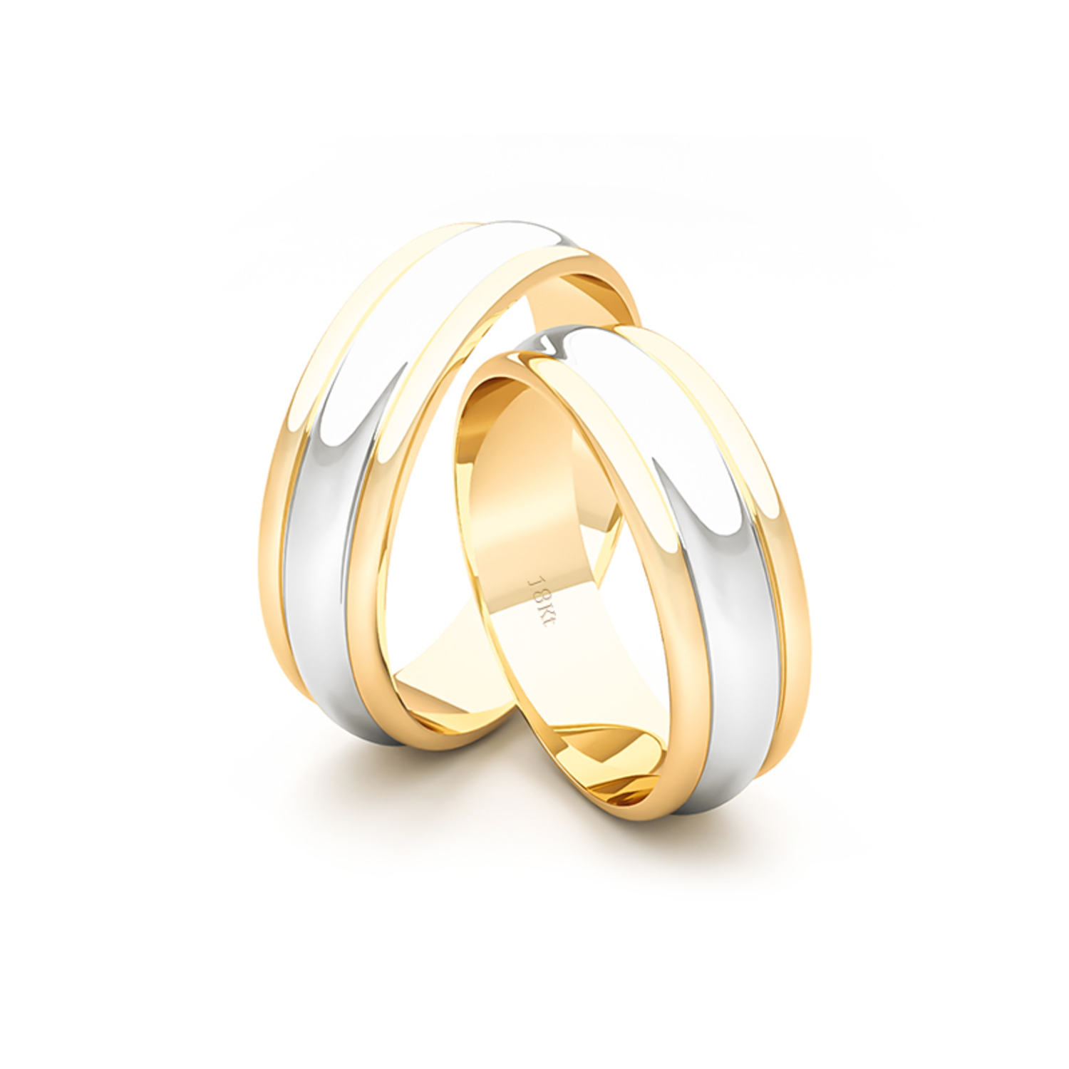 Par Argollas Matrimonio de Oro 18kt Amarillo y Blanco 18kt KZ 5,5mm 3