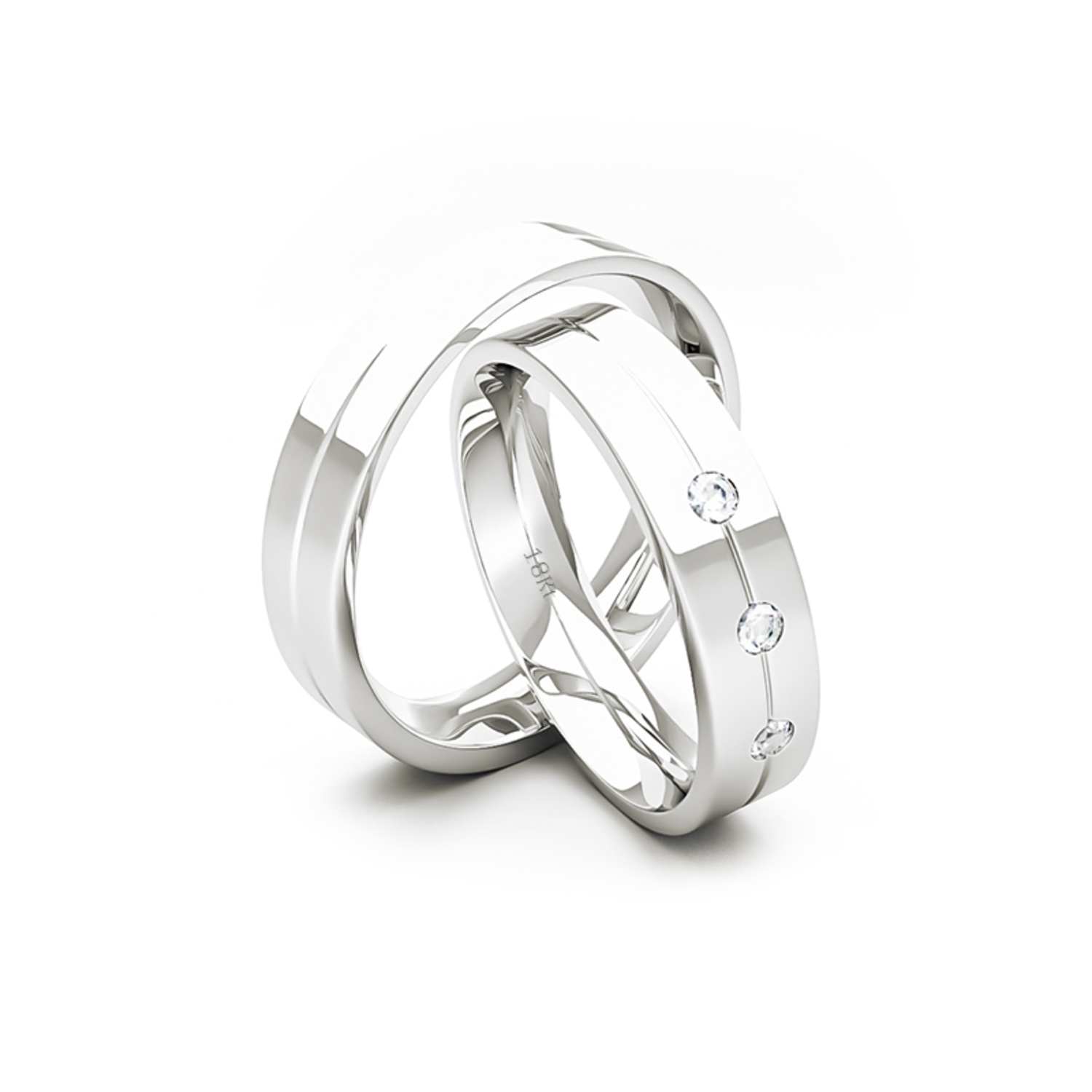 Par Argollas Matrimonio de Oro Blanco 18kt con Diamante 3x2Pts Corte Brillante 4,0mm Modelo Gio 3