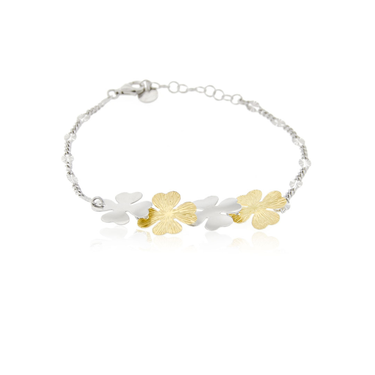 Pulsera de Plata Esterlina 925 Hojas Trebol Bicolor 1